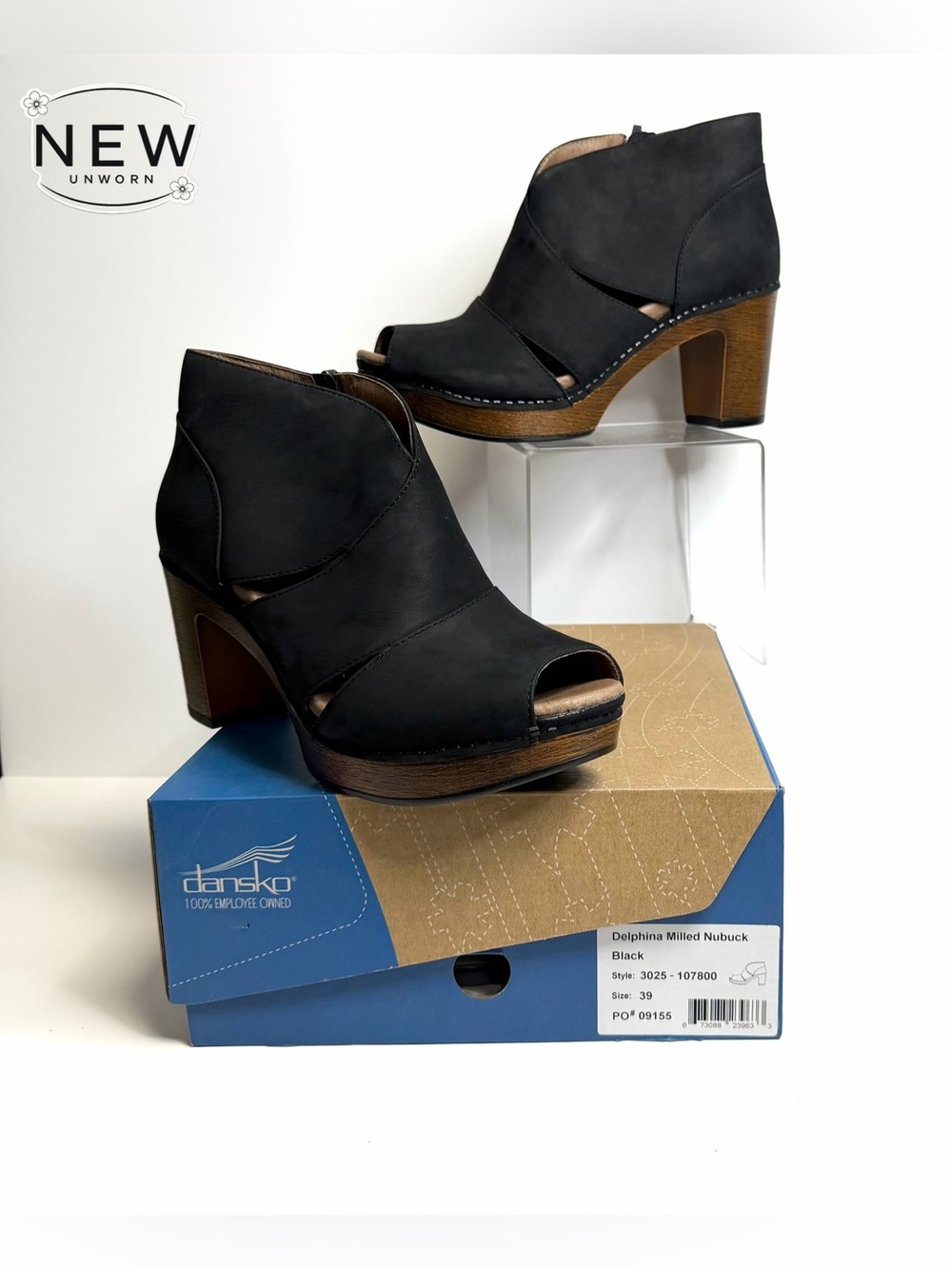 NEW Dansko Delphina Milled Nubuck Black Size EU 39 in Original Box